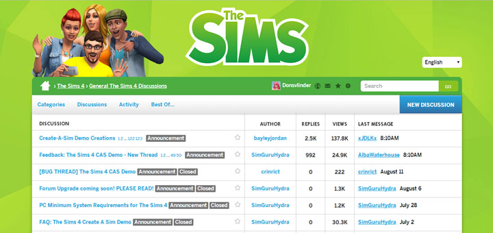 Image of The Sims Forums website