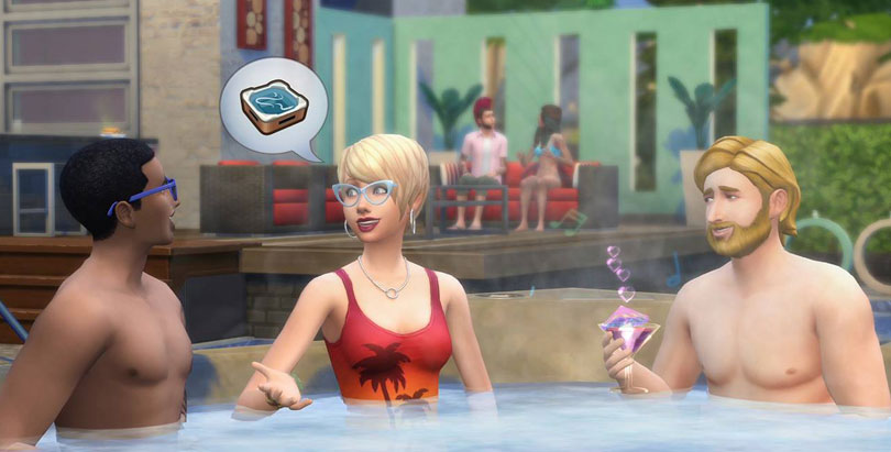 The Sims 4 Perfect Patio Stuff Pack drinks in hot tub