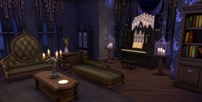 An all Victorian styles living room with Pipe Organ.