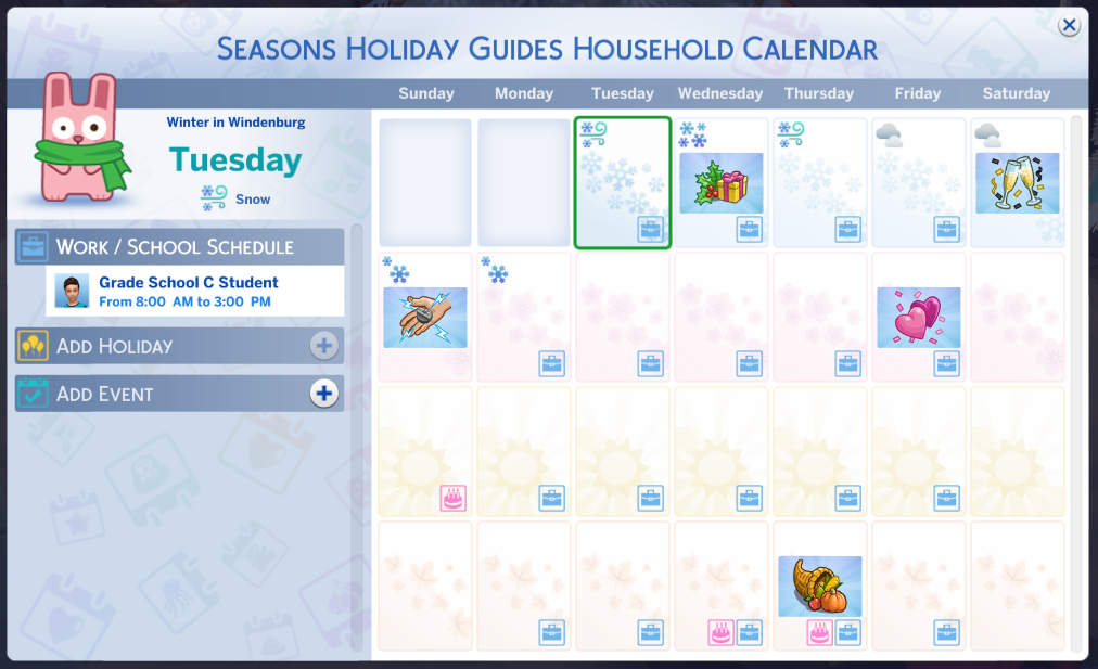 Holiday Calendar Sims Online