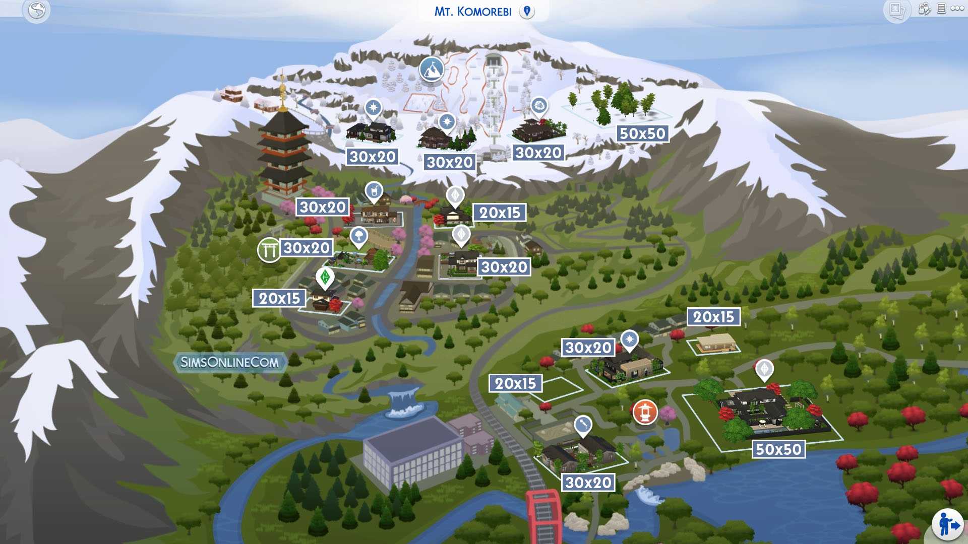 Sims 4 Snowy Escape Map Lot Sizes 